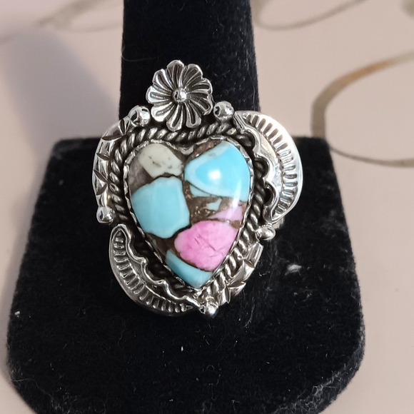 COTTON CANDY DAHLIA HEART RING 925 STERLING SILVER SIZE 9 - Picture 2 of 9